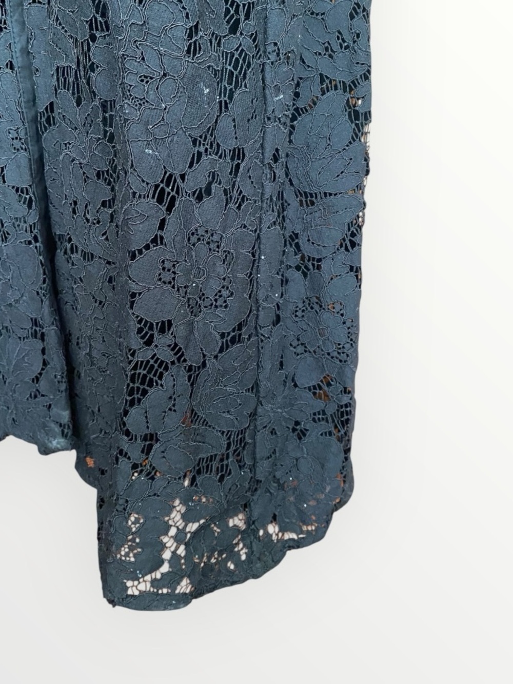 Zara Black Lace Collared Waist Tie Long Dress Size L - Picture 12 of 13